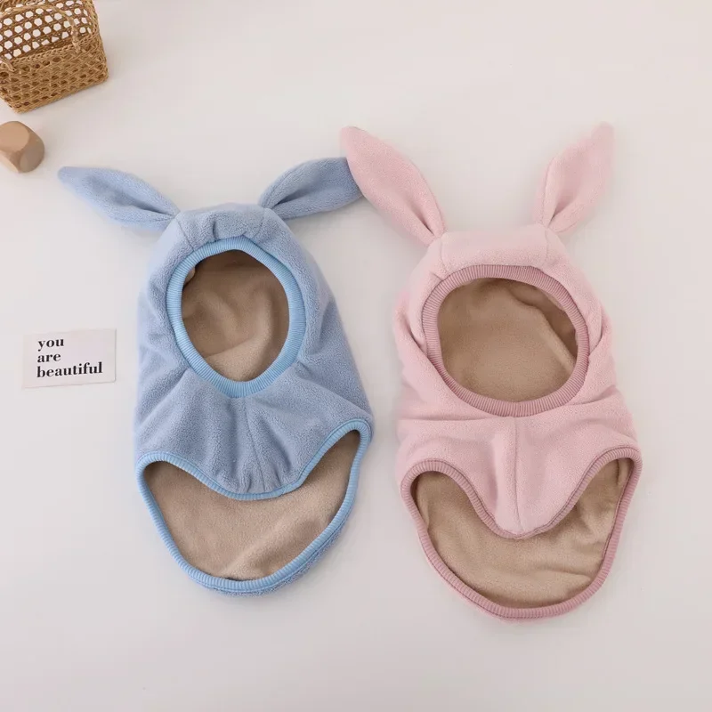 Winter Warm Rabbit Ear Baby One-Piece Hat for Boys Girls Kids Ear Protection Cap Outdoor Windproof Hood Beanies Balaclava Hat