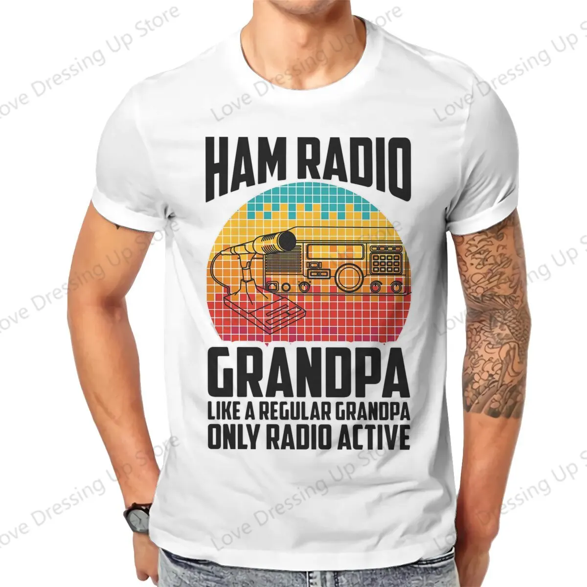 Ham Radio Grandpa Only Radio Active， Amateur Radio Operator Print Cotton Short  Sleeved T-shirt Men Women Trendy   Couple Tops