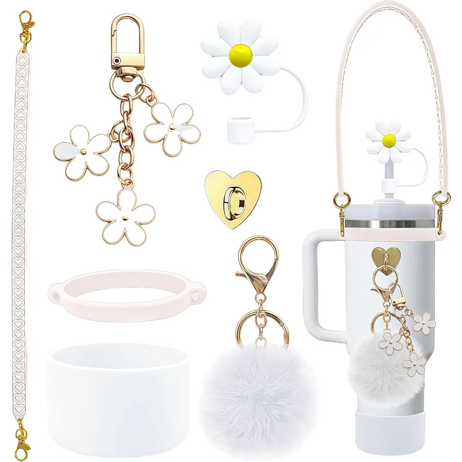 

Cup Handle Strap Accessories Set 4 Colors Protective Silicone Boot Straw Cover Handle Strap Charms for 30oz 40oz Tumblers Whit