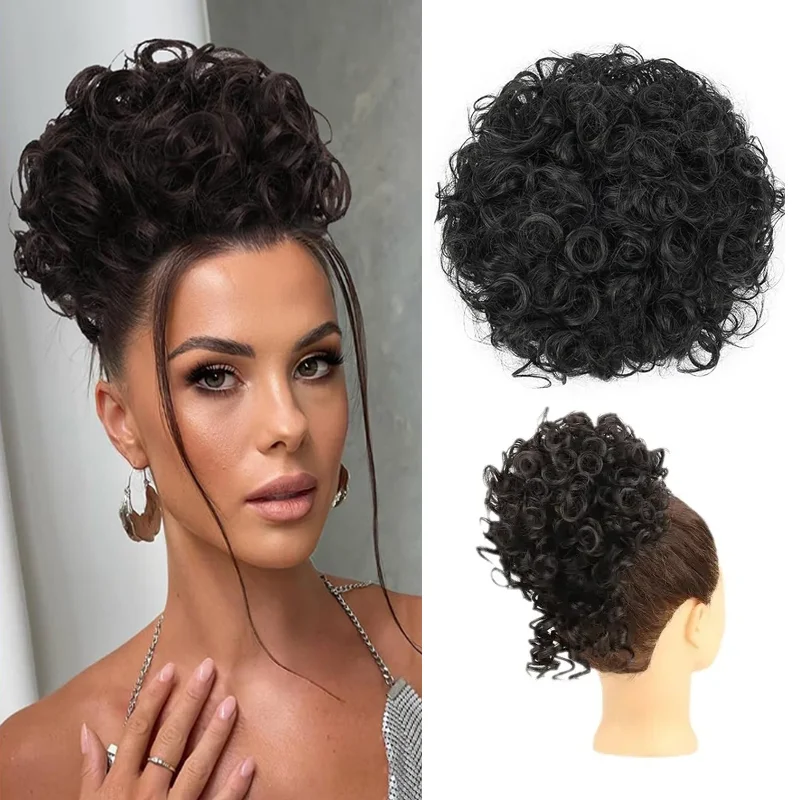 

1PCS Messy Bun Hair Piece Large Hair Buns Hair Pieces Curly Fake Hair Synthetic Bun Clip on Ponytail for Women （1#/4#/Tgrey）