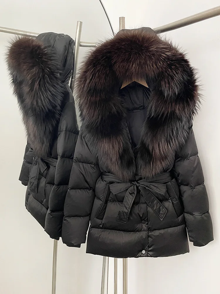 ZMEENNA Women's Winter Puffer Jacket With Removable Faux Fur Collar And Belted Waist Warm Hooded Down Coat Chic ZM3795