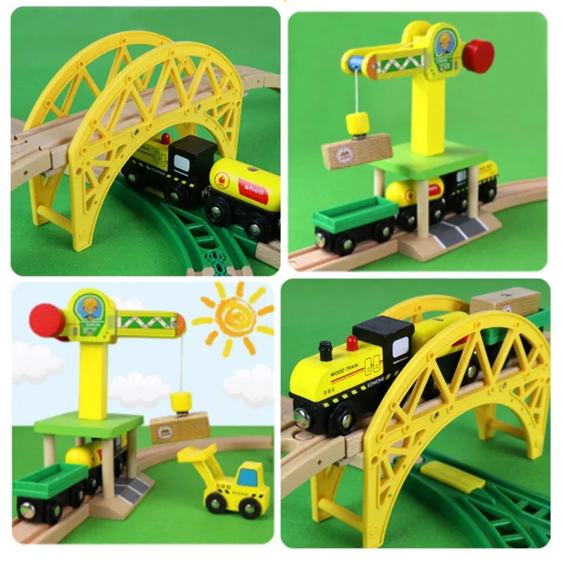 TOPMAYA Set di costruzioni con anelli per autostrada Treno magnetico elettrico ferroviario per tutte le marche Giocattolo ferroviario in legno