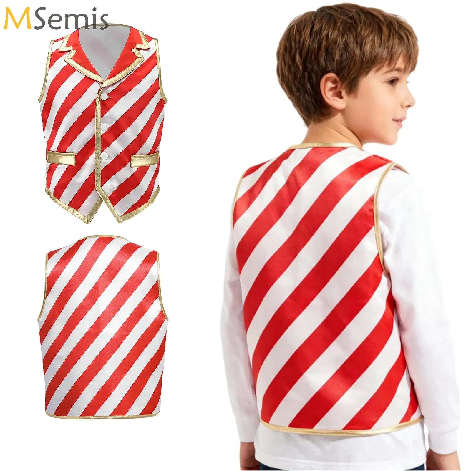 

Boys Girls Waistcoat Unisex Tank Tops Christmas Striped Blouse Outerwear for Holiday Festival Hip-hop Jazz Dance Xmas Vests