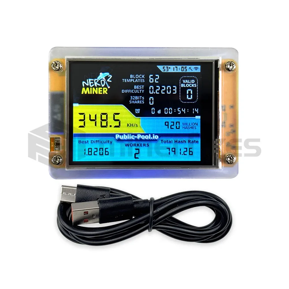 NerdMiner V2 Hashrate 350KH/s ESP32-2432S028 D0WDQ6 Controller 2.8inch Smart Display Bitcoin Lottery Miner Crypto Mining Machine