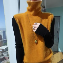 High-Neck einfarbige ärmellose Weste Herbst/Winter neue weiche Nerz Kaschmir stricken darunter für Unterhemd Damenmode Pullover