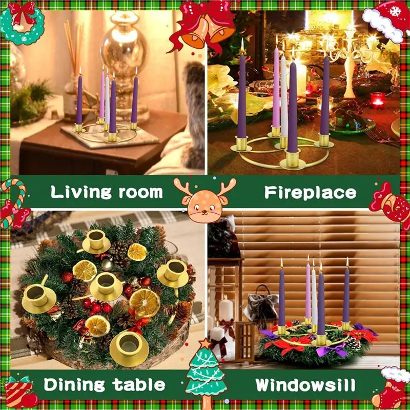 2025 Trend Advent Wreath Candle Holder 4 Pack, For Christmas Wreath Ring Table Decoration For Home Holiday Decorations
