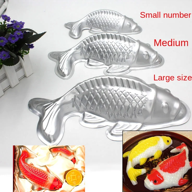 

1pcs Cake Decorating Tool Chinese New Year 3D Aluminum Carp Mould Niangao Jelly Pudding Die Mold Baking Tools 3 Size