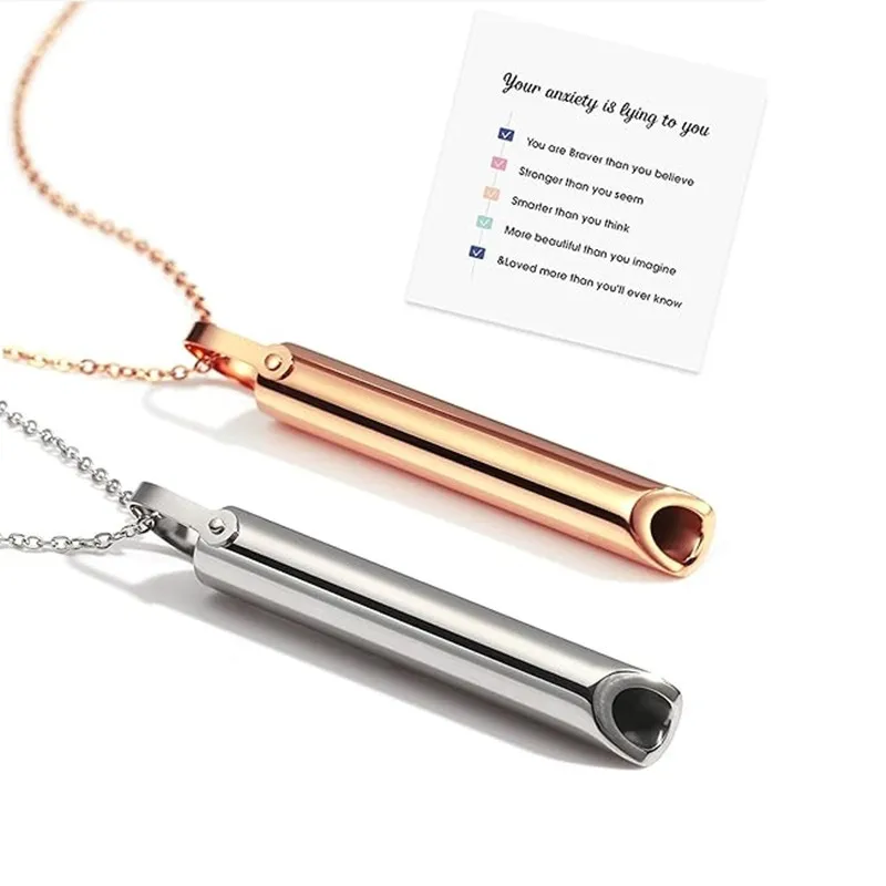 

Lateefah Hot Sale Stainless Steel Whistle Stress Relief Anxiety Meditation Positive Pendant Necklace