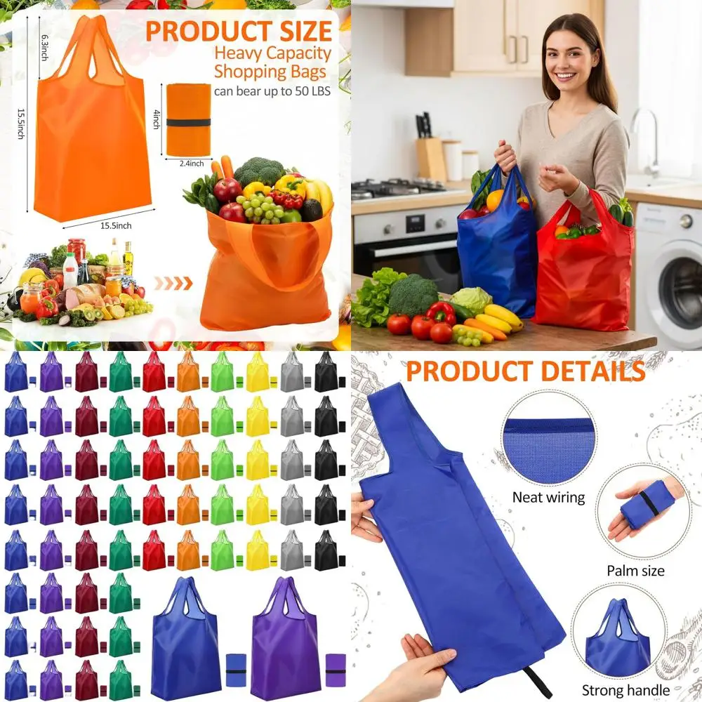 

Набор из 100 складных сумок для покупок, большие многоразовые сумки-тоуты для продуктов, с ручками, выдерживают до 22,5 кг, идеально подходят для вечеринок и дома.