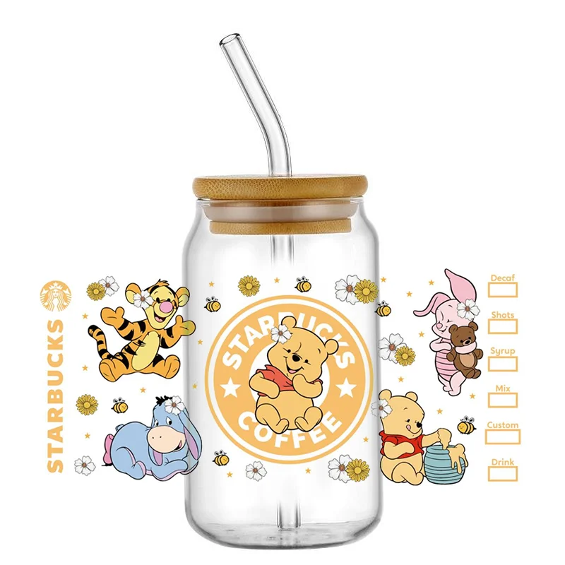 Winnie the Pooh Piglet Tigger Rabbit UV DTF Sticker for 16oz Cup Wrap Transfer Sticker Custom Label DIY Logo Self adhesive