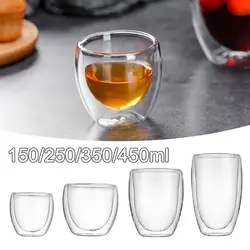 150/250/350/450ml Double Wall Layer Cup Coffee Glass Tea Insulated Mug Wine Beer Milk