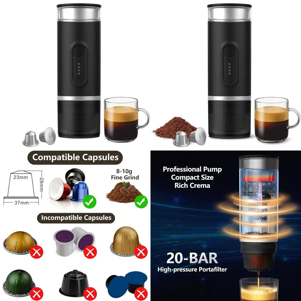 

Portable Electric Espresso Maker, USB-C Powered, Compatible with Ground Coffee and Capsules, Perfect for Travel, Camping, Car, R