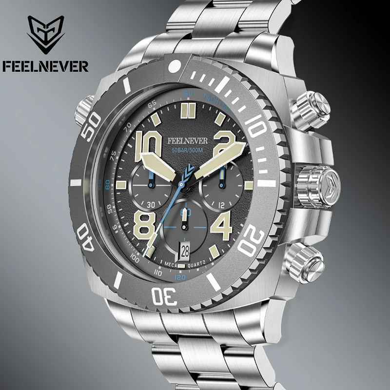 LIGE FeelNever Quartz Man Watch Luxury Casual Sports 316L Stainless Steel Sapphire 500M Waterproof Watches for Men Reloj Hombre view 2