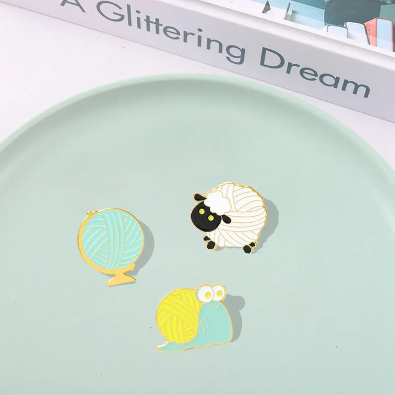 Ball of Yarn Enamel Pins Custom Sheep Snail Globe Ice Cream Planet Brooch Lapel Badge Bag Cartoon Jewelry Gift for Kid Friend