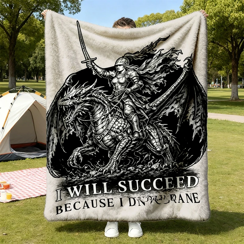 I Will Succeed Because I Am Insane Flannel Blanket, Dark Fantasy Dragon Flannel Throw