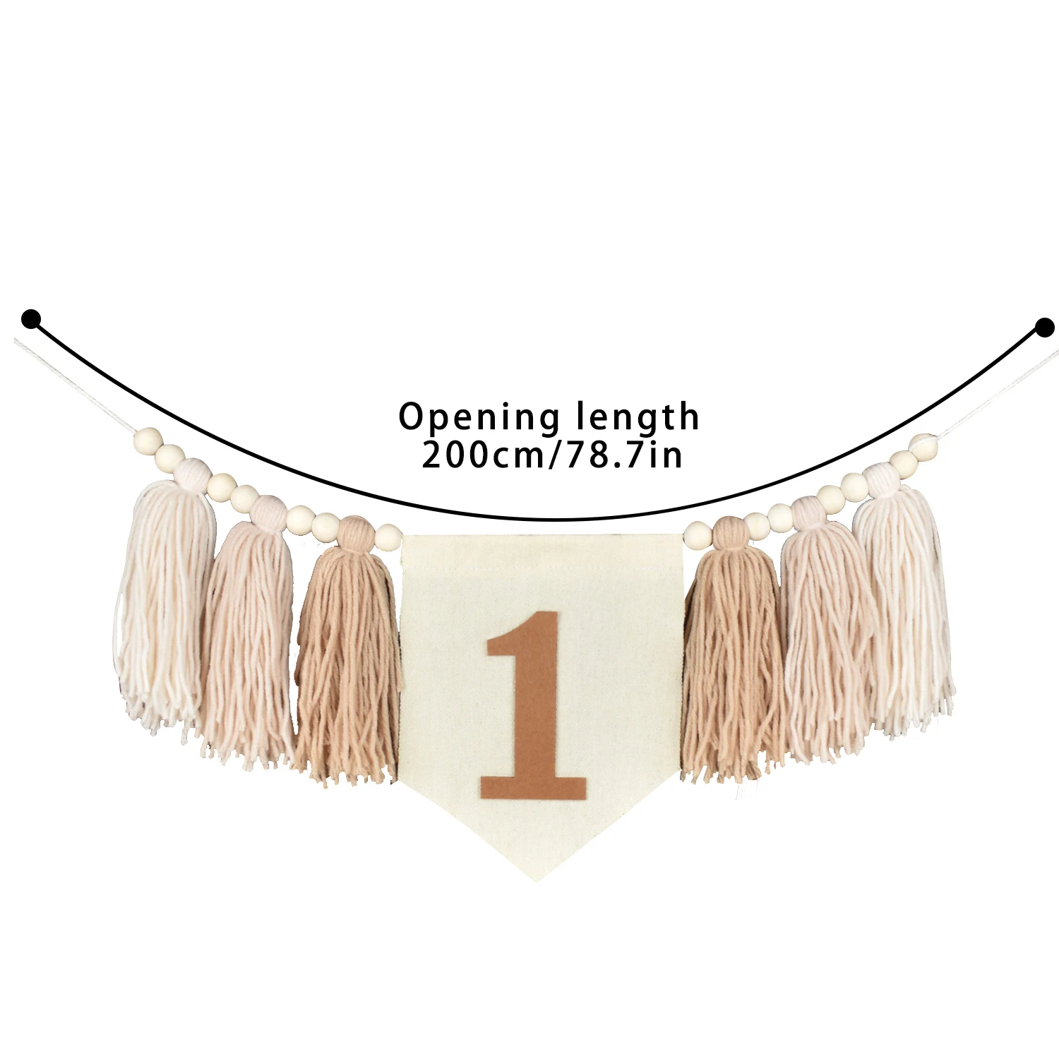 1pc 1st Birthday High Chair Banner Boho Handmade Wooden Bead Tassel Garland Decoration First Birthday Party Photography Prop