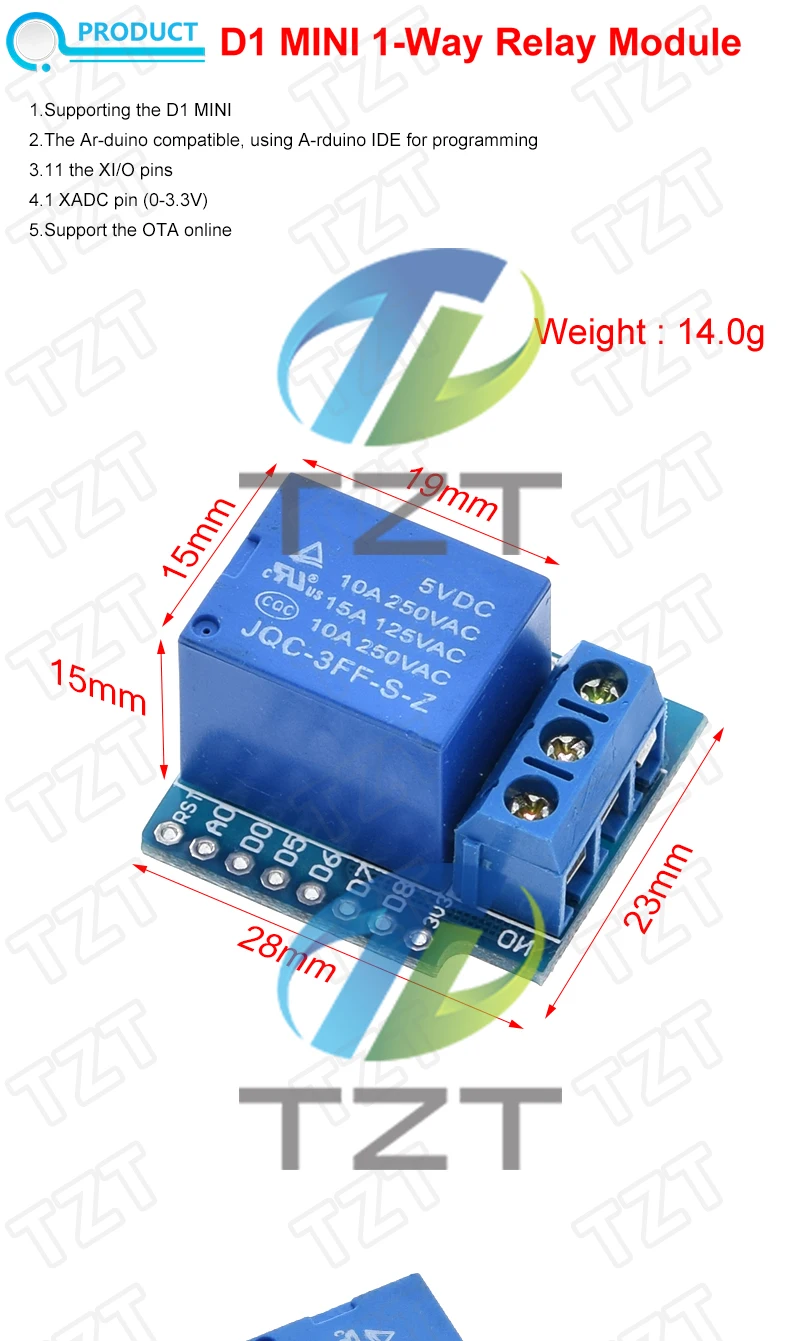TZT 1/3PCS 1-Kanal-Relaismodul für Wemos D1 Mini-Relaismodul Smart Electronics – Detail 1