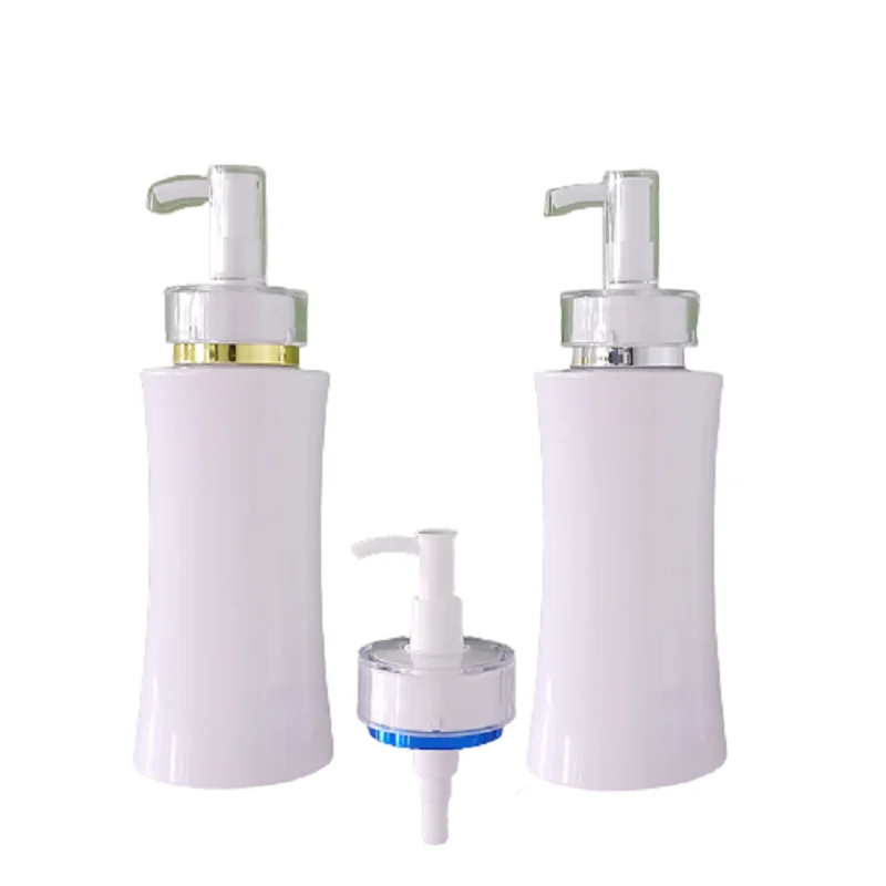 Cosmetics White Plastic Bottle 250ML Girdling Flat Shoulder PET With Clear Cover Lotion Press Pump Packaging Container 15Pcs/lot