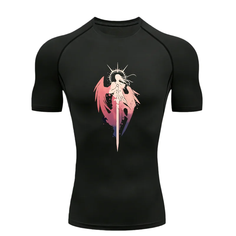 

Angel Wings Sword 2026 Men's Sports T-shirt Training Fitness Compression Quick Dry Short Sleeve Athletic Tees Gym T-shirts