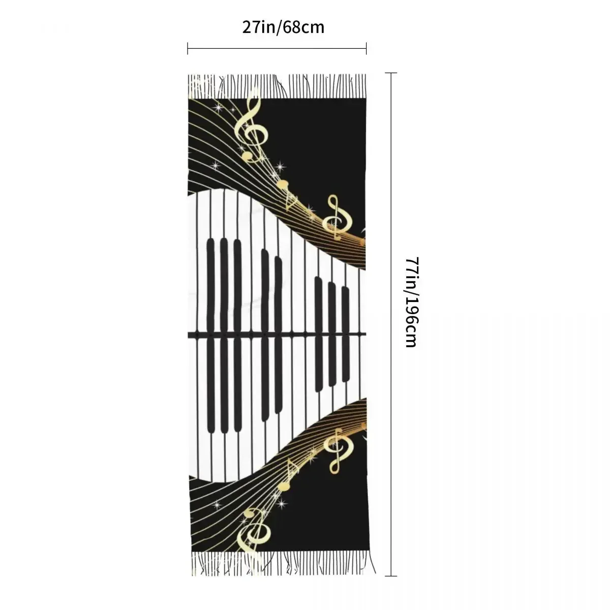 Lenço de notas musicais de piano inverno longo grande borla cachecóis envoltório macio pashmina