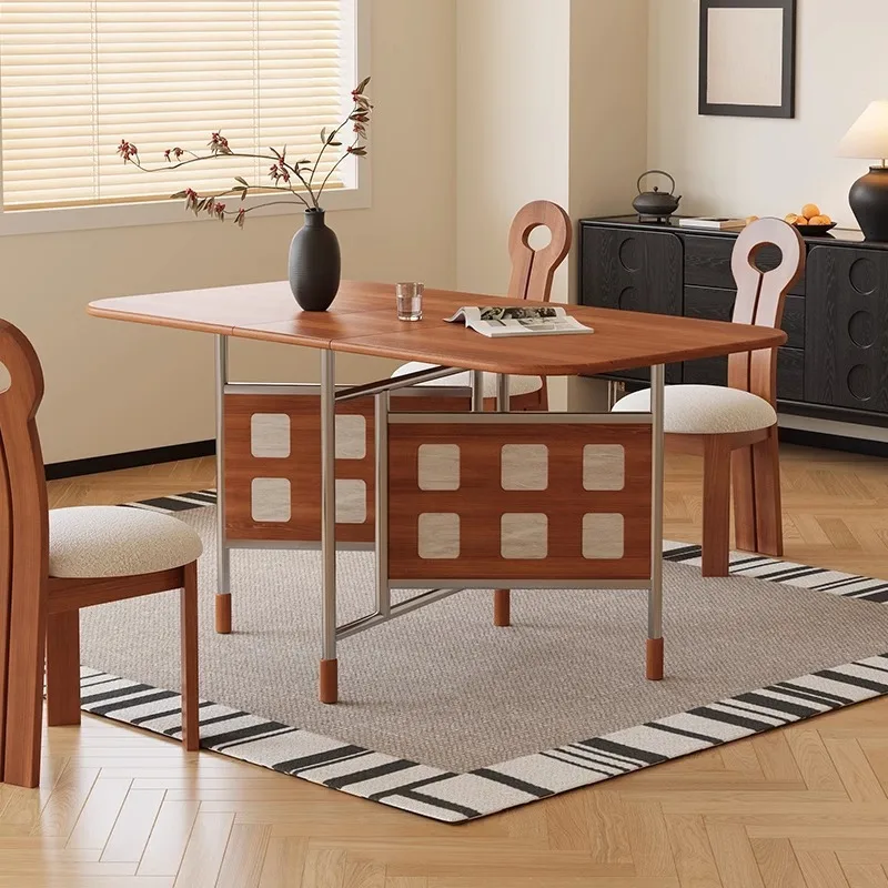 

Solid wood retractable simple foldable dining table dining table and chairs Nordic style