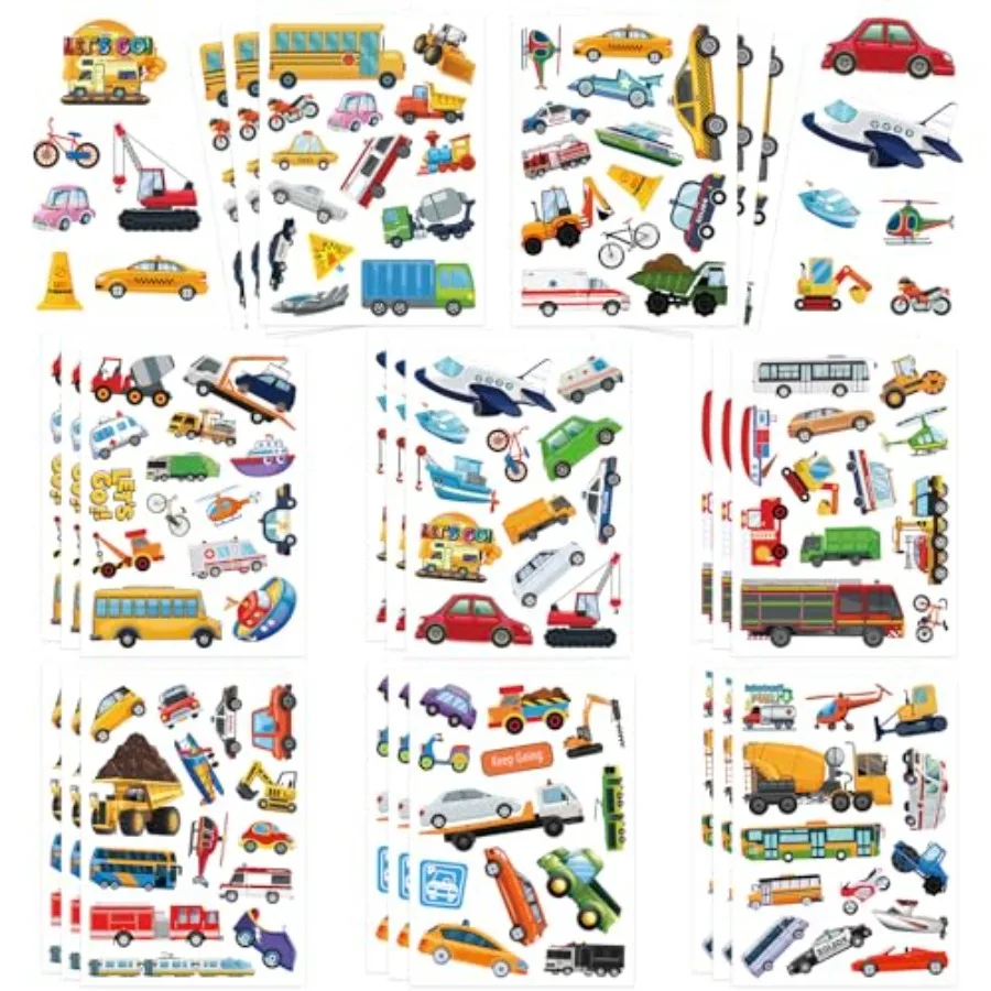 312Pcs Stickers, Cute Truck Stickers Construction Sticker Self-Adhesive Vehicle Paper Decals for Teaching School Home Party Sup