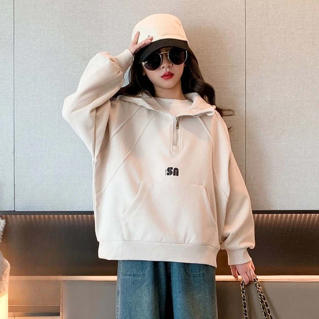Girls Autumn Winter Hoodie 2026 New Korean Style Fleece Lined Thick Warm Sweatshirt Kids Casual Tops Clothing