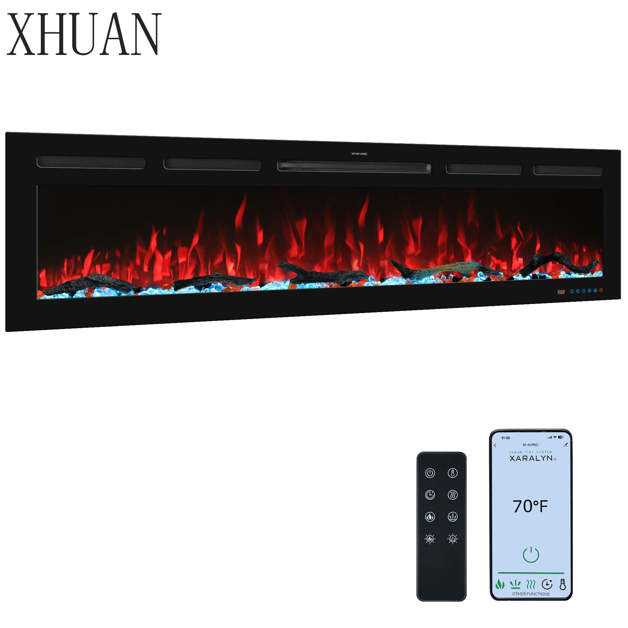 Luxstar Hot Sale 80 Inch Wall-mounted And Recessed Electric Fireplace, Multi Flame And Log Bed Colors W Smart APP Control
