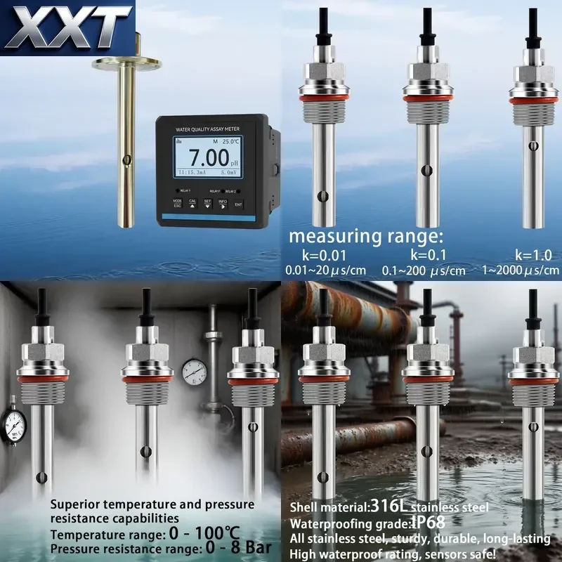 XXT High Precision Fast Response IP68 Waterproof pH Meters Stainless Steel EC Sensor for Pure Water Sewage Treatment OEM