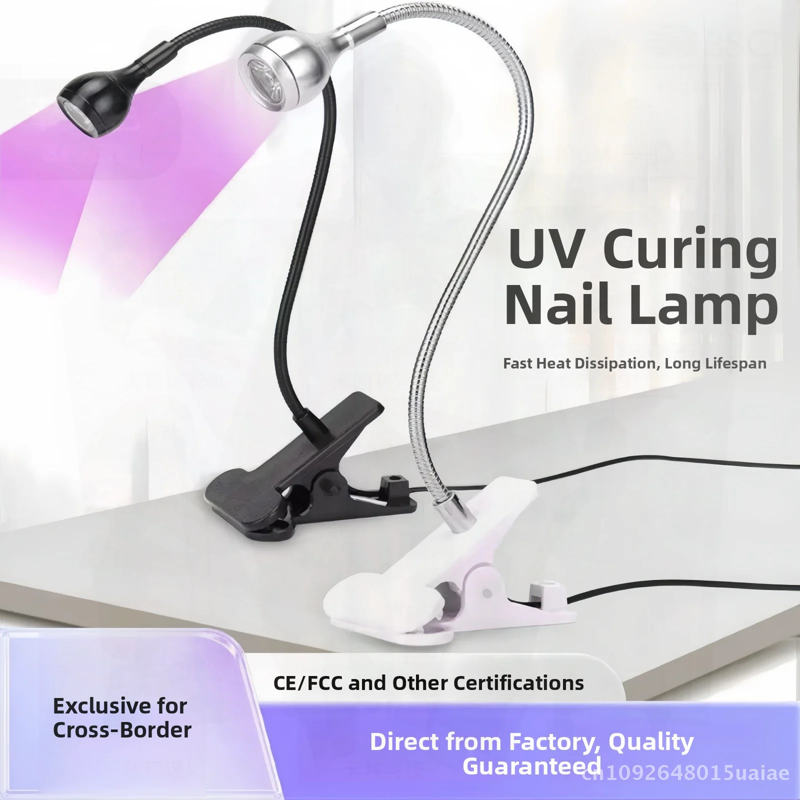 Lámpara de uñas con cuello de cisne Luz UV 395 nm Pegamento UV violeta Fototerapia de curado Secado rápido para hornear uñas - USB directo ajustable
