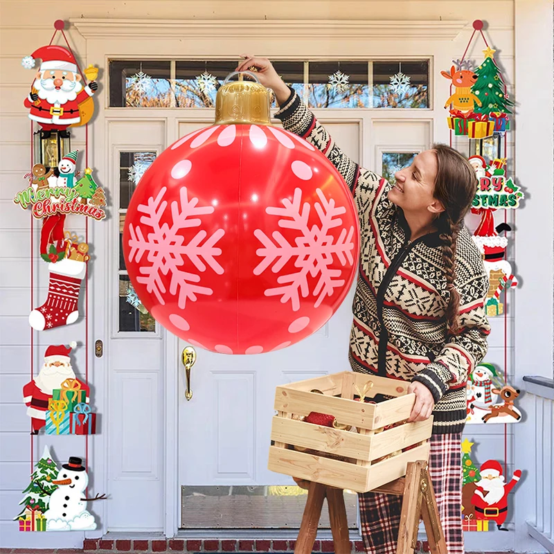    1 Stück aufblasbarer Weihnachtsball, 24 Zoll, PVC, aufblasbarer, dekorierte Kugel, Weihnachtsbaum-Ornament für den Außenbereich, Garten, Rasen, Veranda-Dekoration