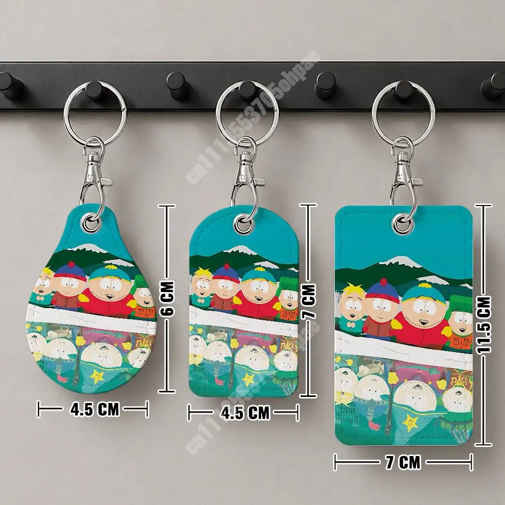 Stan Kyle Cartman Kenny S-South P-Park Leather Keychain Card Holder for Airtag & Luggage Tags Casual Tracker Cover