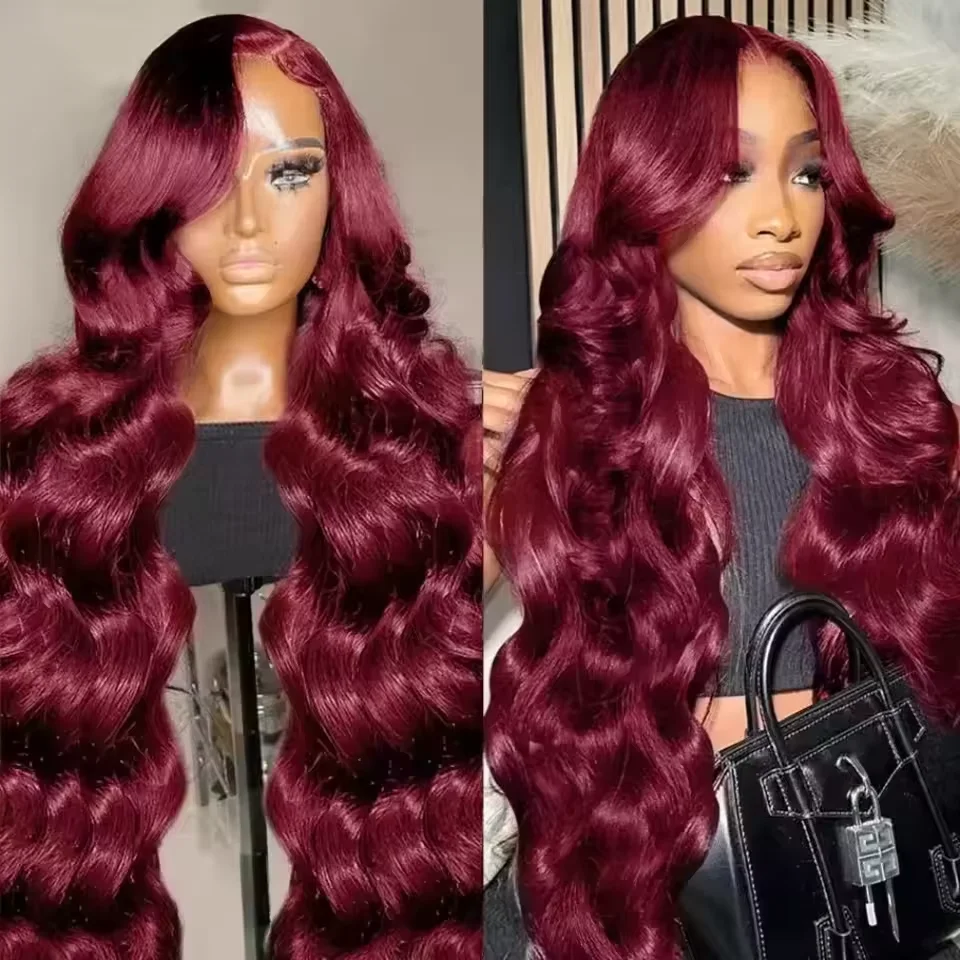 13x4 13x6 HD Transparente Lace Frontal Perücken 200 Dichte 99J Burgunderrot Body Wave Perücke Weiche Dicke Brasilianische Haarperücken für den Alltag