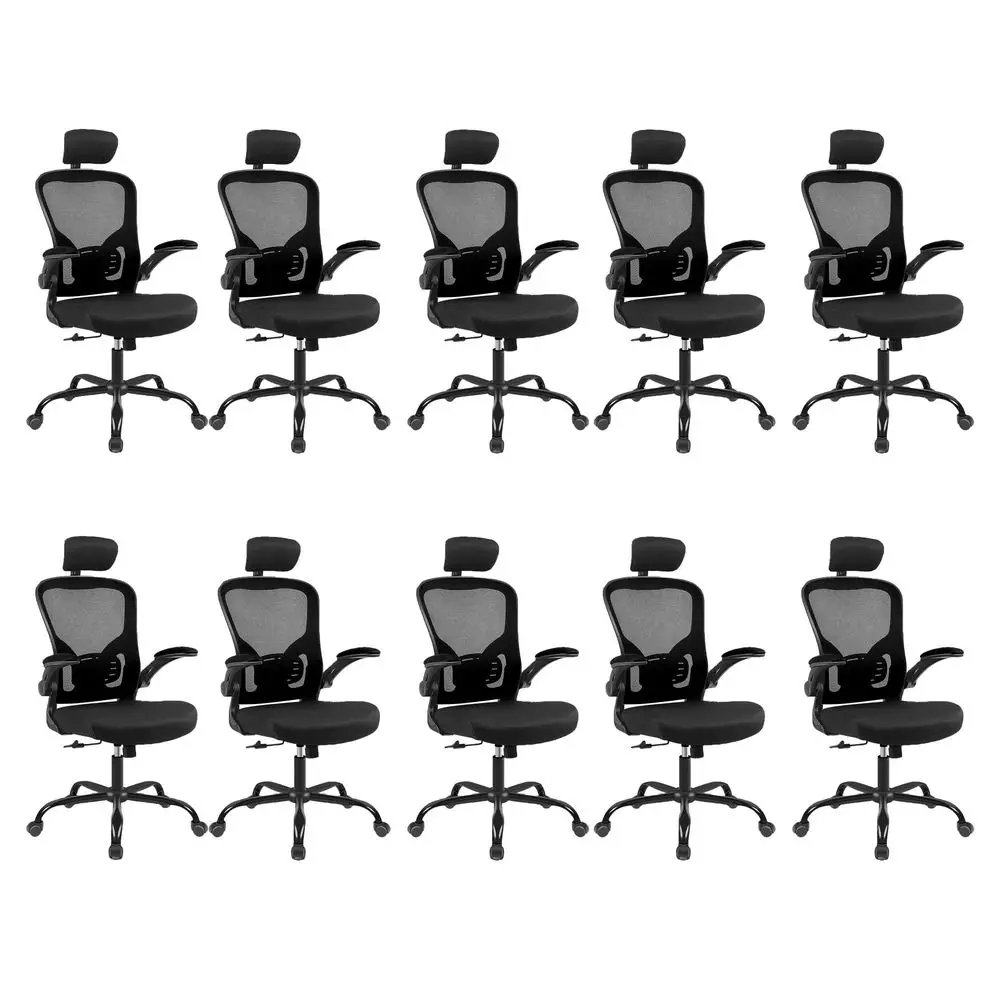 

Pack Ergonomic Office Chair with 3D Adjustable Headrest, Mesh Home Office Desk Chairs with Lumbar Support amp FlipUp Armrests f