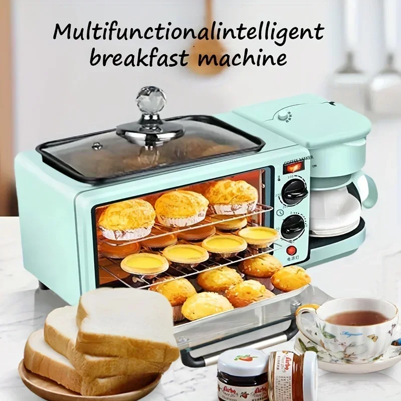 600ml Drip Coffee Machine,Non Stick Pan Fry Pan,Can Fry Grill Steak，3-in-1 Breakfast Maker Home Mini Electric Oven Bread Maker