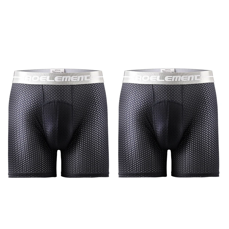 2PCS  Men's extra-long sports underwear, flat corner running, anti-leg chafing, large size ice silk, loose, fat four-corner