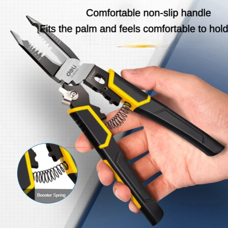 Deli 9 in 1 Electrician Pliers Multifunctional Needle Nose Pliers for Wire Stripping Cable Cutters Terminal Crimping Hand Tools