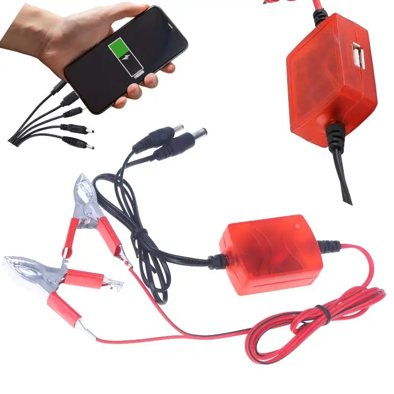 Hanging Cable 3/4USB Clip Charge Adapter with Dual Head Alligator Clip for Electric Car Battery, 1Pc