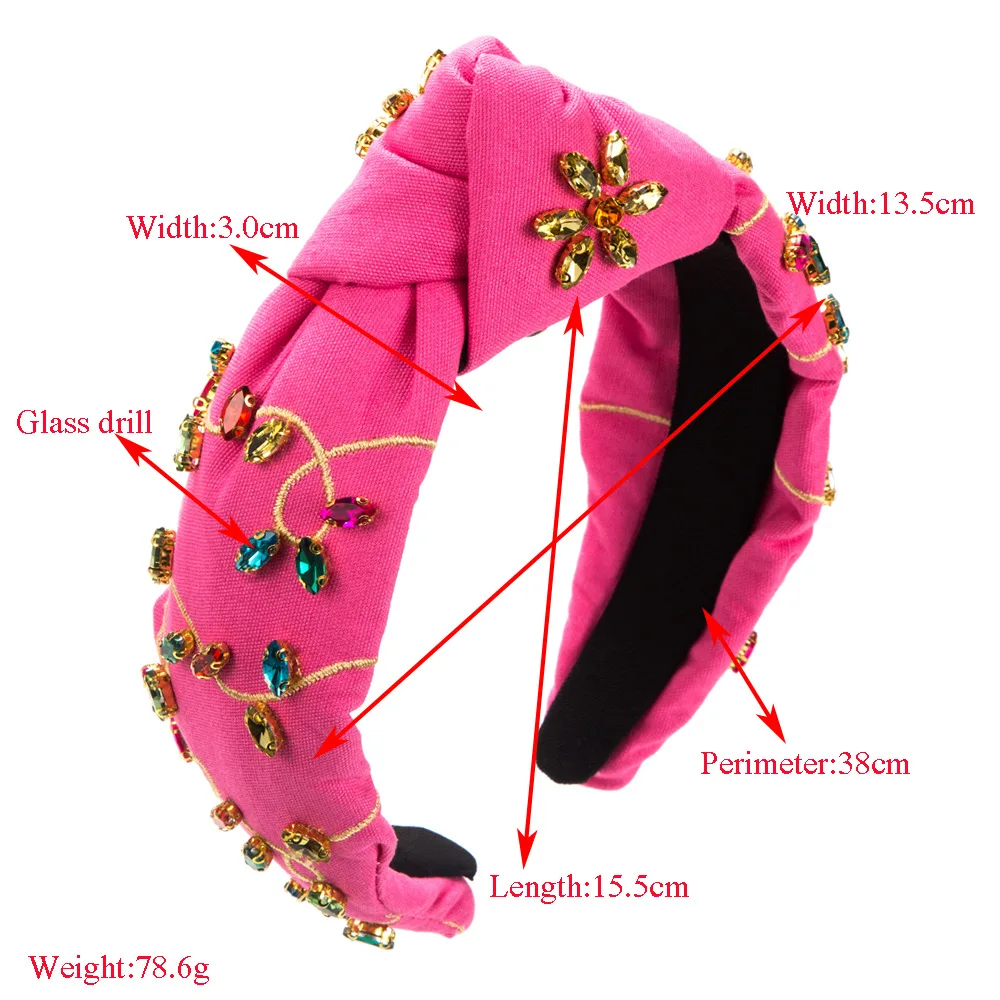 European and American New Fashion Baroque Hairband Female Hand-Stitched Glass Charms Gemstones Sequins Flower Banquet Headband