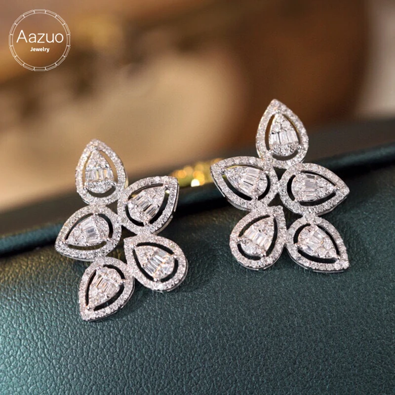 

Aazuo 18K White Gold Real Diamonds 0.90ct H SI Luxury Irregularity Stud Earring Fine Jewelry Gifted For Women Engagement Party