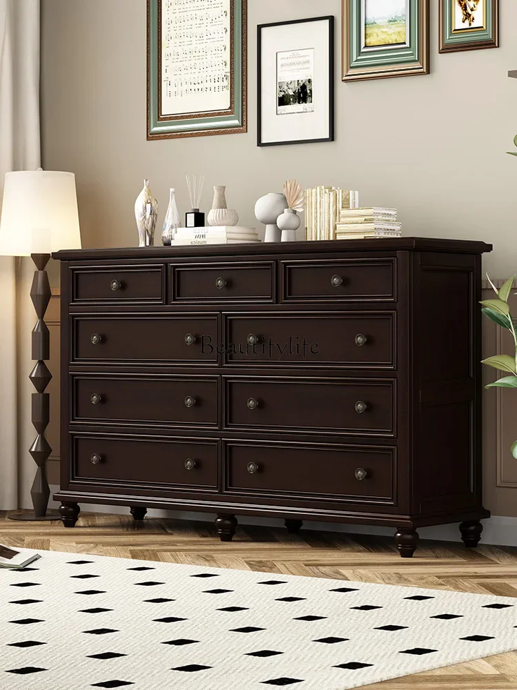 American rural retro all-solid wood nine-chest cabinet bedroom pure solid wood multi-pump locker