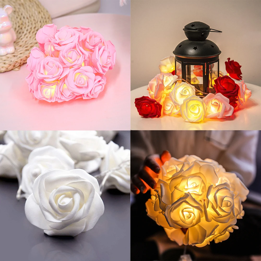 LED Pink Rose Flower String Lights Battery Operated for Wedding Home Party Birthday Festival Indoor Outdoor Decorations