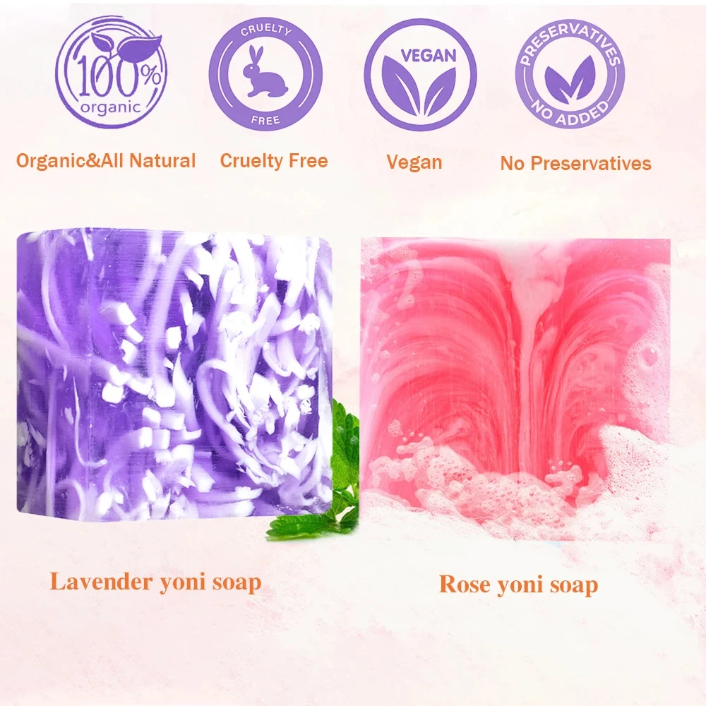 2 Pcs Organic Lavender and Rose Yoni Soap Bars For Women Handmade Vagina Wash Soap Natural Feminine Wash Vaginal Deodorants Care