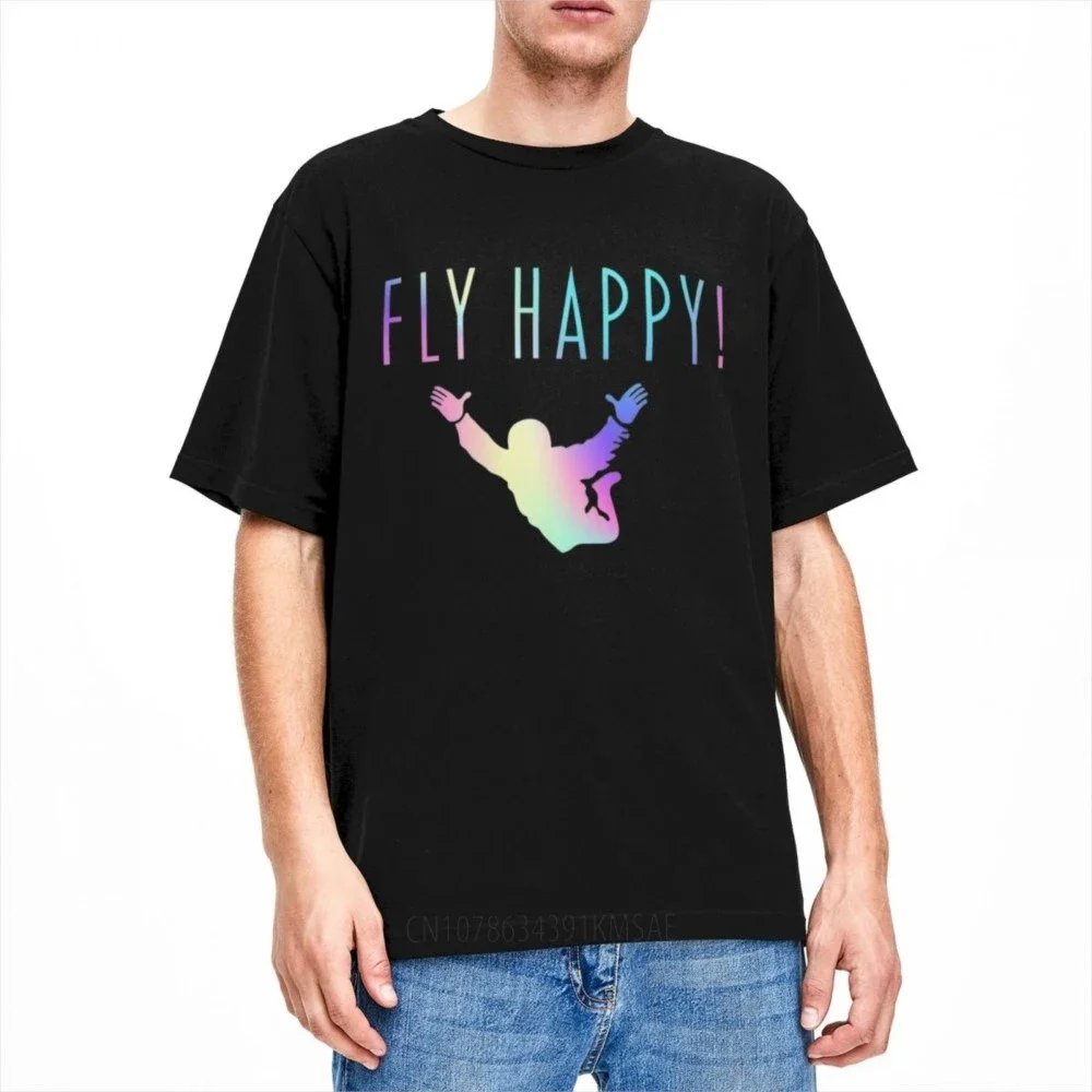 Skydive Fly Happy Colorful Skydiving Shirt Accessories Men Women Cotton Awesome Skydiver Parachuting Tees Short Sleeve Clothing