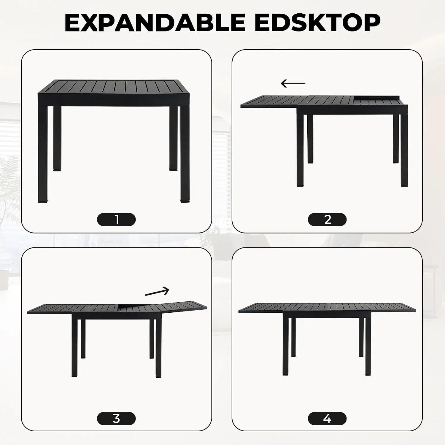 Outdoor Dining Set 5-Piece Expandable Metal Table & Wicker Chairs with Cushions for Yard Poolside, Customized