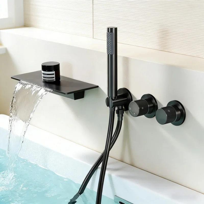 Brushed Gold Bathtub Faucet Black Bathtub Faucet Set with Pull Out Shower Sprayer Deck Mounted Bathtub Faucet Gray Shower Faucet