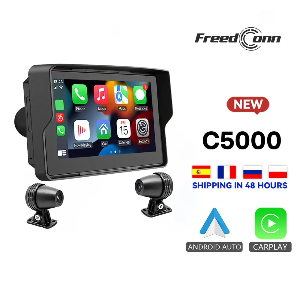 Freedconn C5000 Motorcycle Navigation Carplay DVR Bluetooth Car play 5