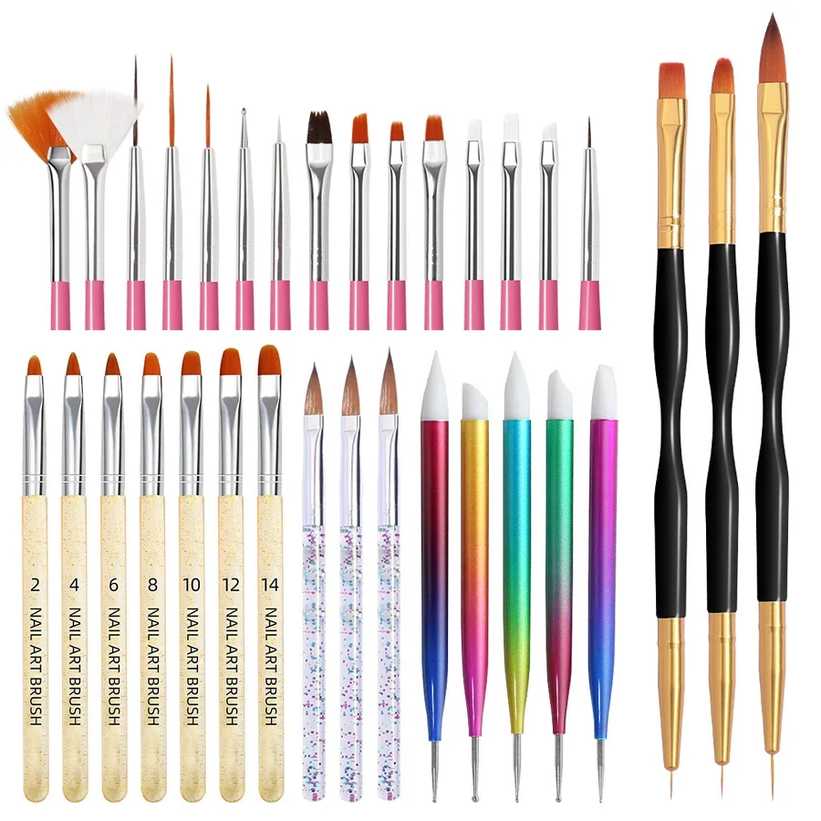 

Nail Art Brushes Set, Dual-ended Dotting Pen Drawing Carving Marble Nail Pen Flat Liner for Acrylic Gel Polish Manicure