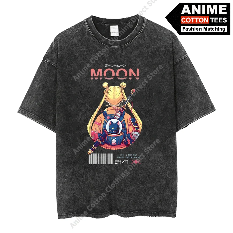 

Anime Beautiful girl warrior Print T-shirt y2k Harajuku Street styl Men Women Casual Short Sleeve Black Cotton Retro Loose Tees