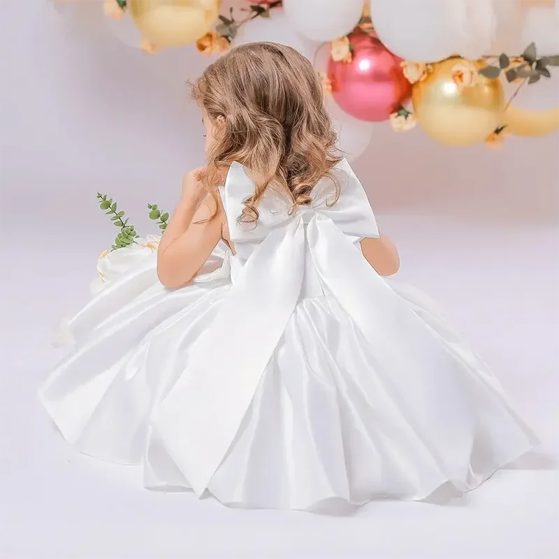 Baby Girls Party Dress Sweet Big Bow Princess Birthday Dresses Children Clothes Flower Girl Elegant Evening Formal Wear Clothing